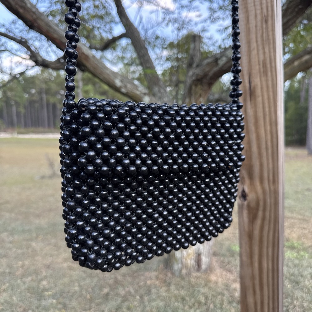 Black Fully Beaded Cross Body Purse Evening Small Bag Women Elegant
